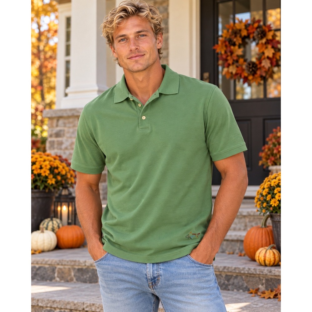 Greg Norman Play Dry Mens Sage Green Golf Polo Shirt Short Sleeve Size M Shark